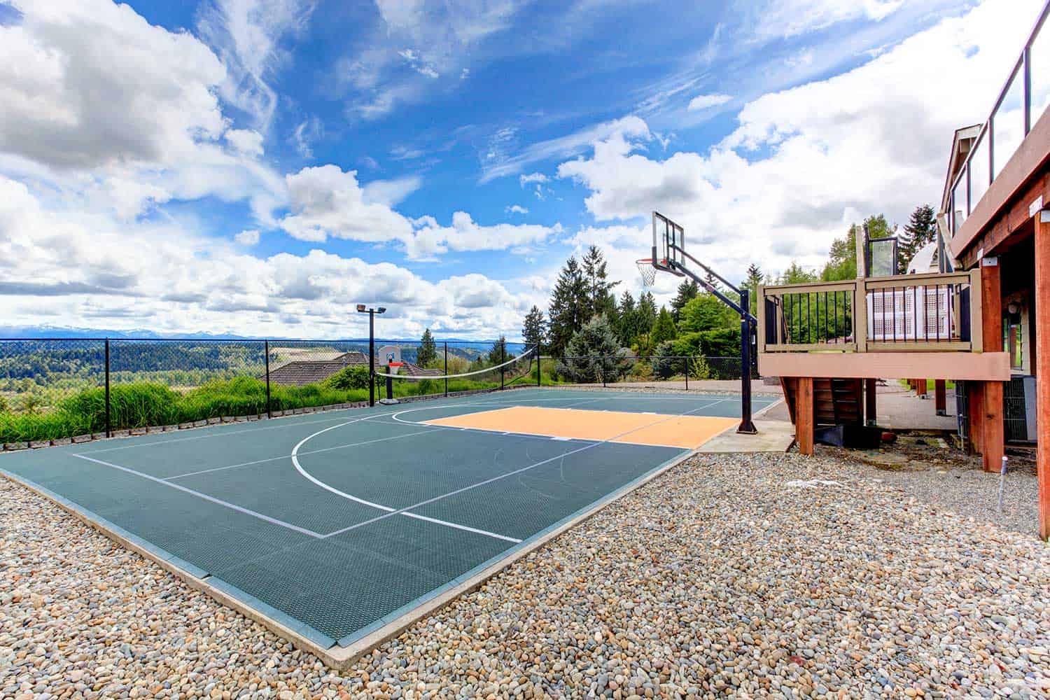 House backyard with basketball court