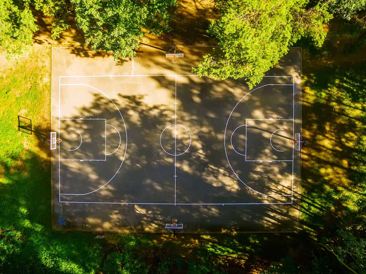 Flat lay, aerial top view of outdoor basketball court