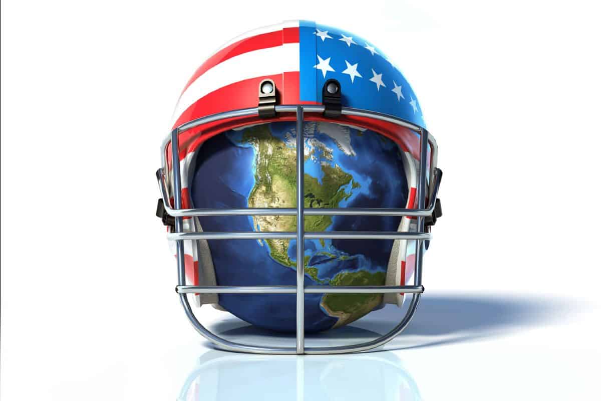 A United State themed football helmet on a white background