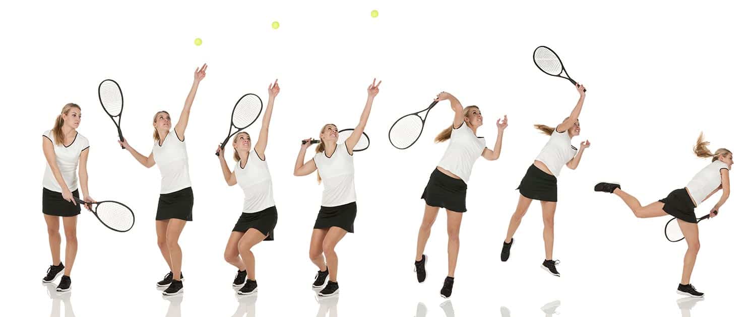 Multiple images of a tennis player in action