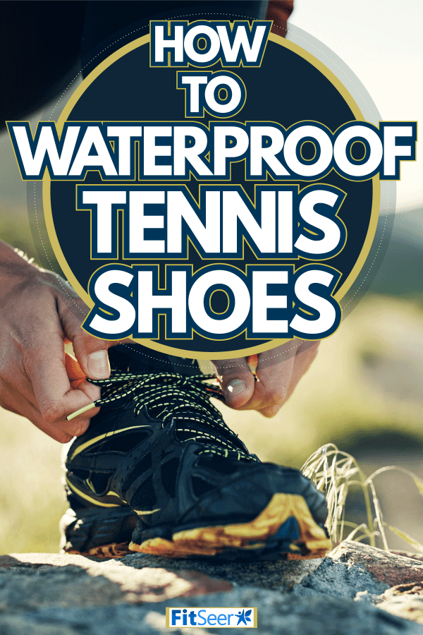 Hiker tying his shoes whilst jogging uphill, How To Waterproof Tennis Shoes 